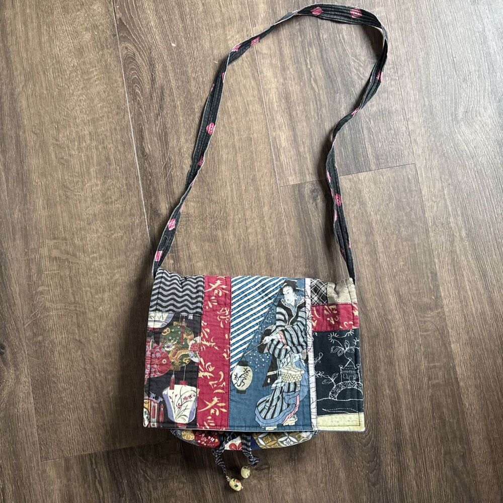 Vintage Handmade Sonie Cotton Silk Japanese Patterened Cloth Beaded Shoulder Bag